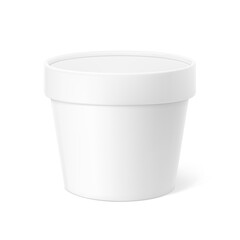 Realistic paper cup with lid mockup. Vector illustration isolated on white background. Can be used for ice cream, sour and foods. Perfect for easy customisation and editing your graphics. EPS10.