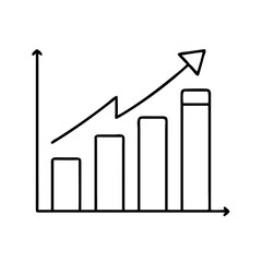 Linear icon of growth chart with ascending bars and arrow, business concept