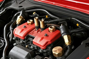 Fototapeta premium Mechanic Tightening Bolts in Engine Setup
