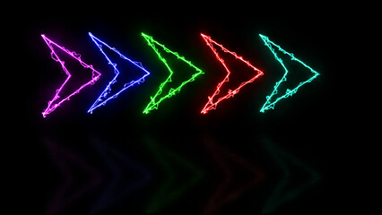 Right arrow. Glowing neon icon on black background