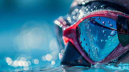 Swimmer head close up, swim goggles generated.AI