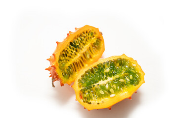 Cut Kiwano (cucumis metulifer) fruit close up