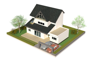 3D Architectural Rendering of a Two-Story Modern House Design