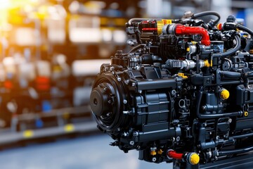 Fototapeta premium Modern Automotive Diagnostic Equipment Showcased in a Bay, Featuring Advanced Technology for Engine Performance and Efficiency Testing