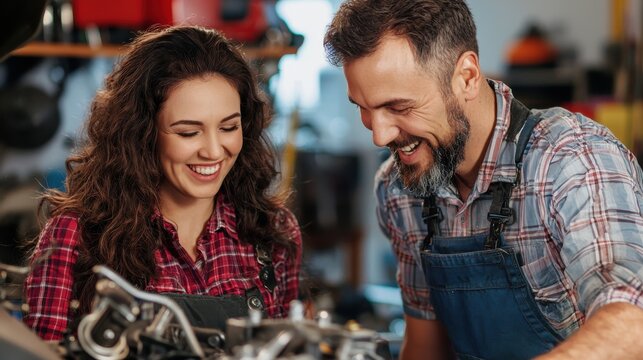 Happy Service Interaction Between Mechanic and Customer