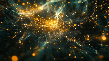 Obraz premium Visual representation of interconnected data points in a cosmic-like network of light