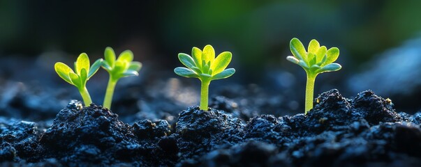 Natures resilience glowing green shoots sprouting from cracked soil, symbolizing the power of renewal amidst a crumbling world