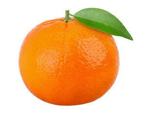 Orange fruit with leaves isolated, transparent PNG, PNG format, full depth of field, cut out, single