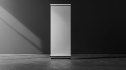 White roll-up banner display mockup, isolated front on shopping center, 3d rendering. Clear roll up banner design mockup
