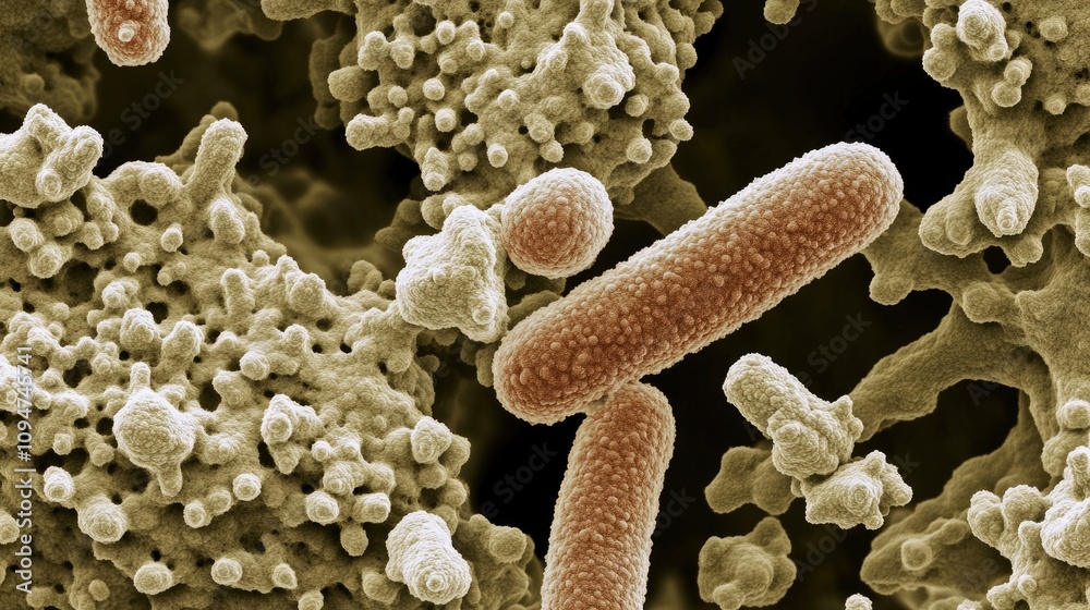 Aufkleber microscopic view of clostridium difficile bacteria, which causes gastrointestinal infections, displa
