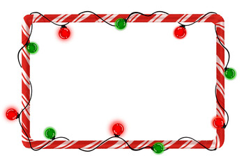 christmas candy cane frame christmas lights illustration New Year garland Winter banner decor xmas hand drawn on transparent background