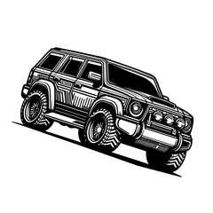 Fototapeta premium SUV car illustration, modern SUV vector, luxury SUV artwork, realistic SUV design, futuristic SUV concept, hand-drawn SUV sketch, SUV car blueprint, off-road SUV illustration, family SUV vector