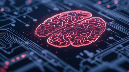 Artificial intelligence medical research and innovative solutions. digital representation of brain with circuit patterns, symbolizing AI and technology.