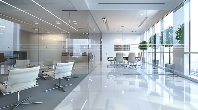 A high-end transparent image of a modern office interior with sleek decor, suitable for real estate marketing. 32k, full ultra HD, high resolution