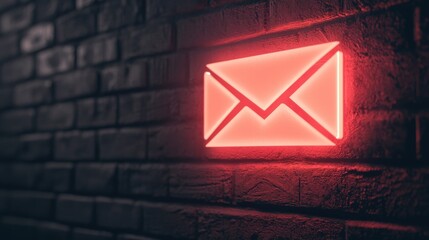 Cyberbullying Internet Awareness A glowing neon envelope sign on a brick wall, symbolizing communication and digital messaging.