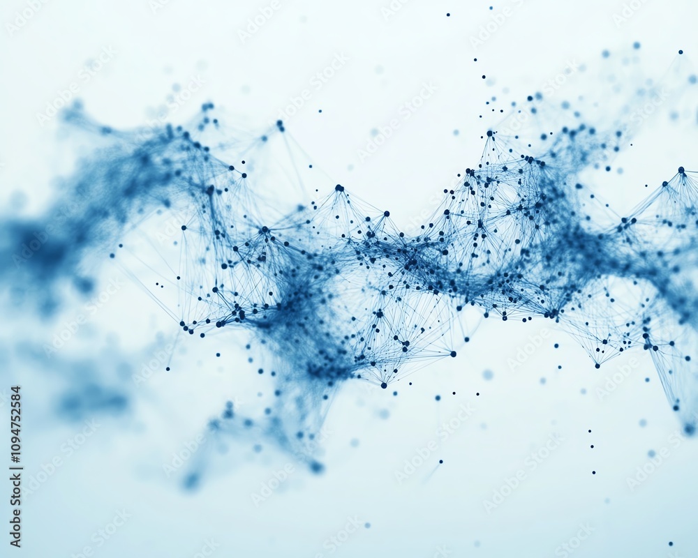 Poster blue world map with interconnected lines and nodes on a white background, 3d rendering, representing