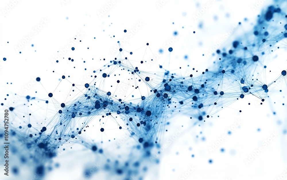 Poster blue world map with interconnected lines and nodes on a white background, 3d rendering, representing