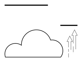 Cloud with two upward arrows on the right, suggesting data movement and growth. Horizontal lines on top. Ideal for technology, data, cloud computing, data transfer, growth, digital trends