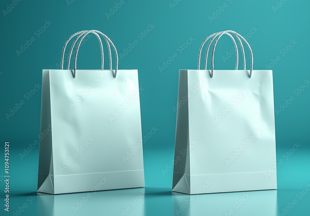 Aufkleber two paper bags showcased in a 3d rendering against a white backdrop.