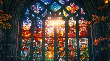Obraz premium Stained glass windows of Notre Dame Cathedral in Paris, France.