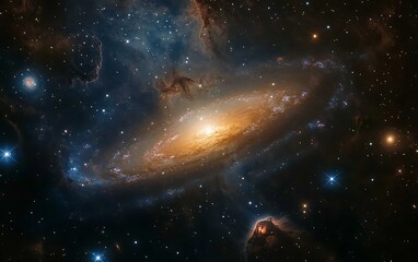 Fototapeta premium Stunning spiral galaxy with bright core, cosmic dust, and distant stars in deep space.