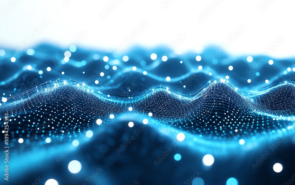 Poster 3d rendering of a blue world map with nodes and connected lines on a white background, illustrating 