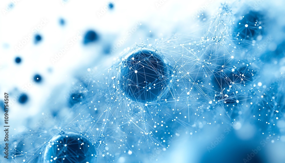 Poster 3d rendering of a blue world map with lines and nodes, isolated on a white background, representing 