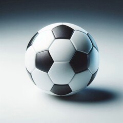 Naklejka premium A classic black and white paneled soccer ball on a white background, symbolizing sports. AI generated. 