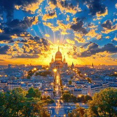 Panoramic View of Paris from Montmartre Hill: Cityscape of Beautiful Paris, France