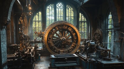 Obraz premium A Large, Ornate Clock in a Gothic-Style Room