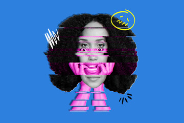 Absurd collage visual effect woman face interference neon surrealism schizophrenia mental health...