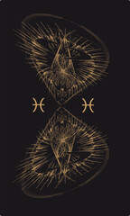 Tarot cards - back design. Pisces, astrological sign. Tarot background