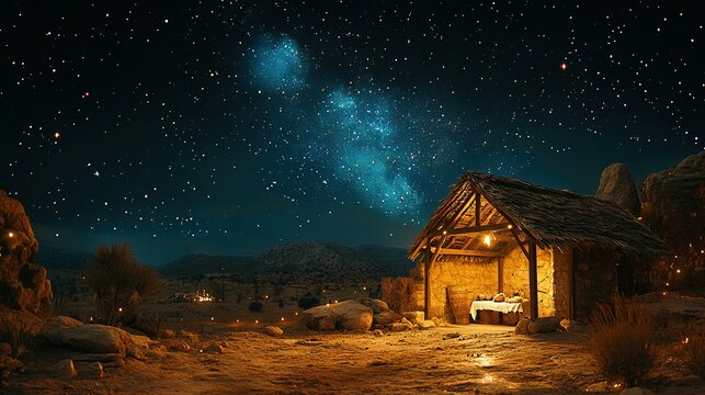 Starlit Night Nativity Scene Desert Landscape