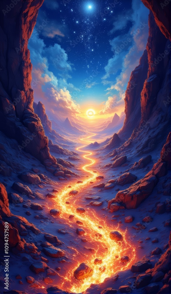 Poster Stunning lava river at sunset