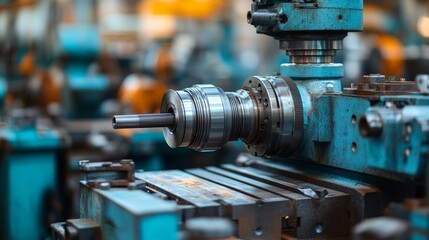 Naklejka premium Close-up of a Blue Industrial Machine in a Factory Setting