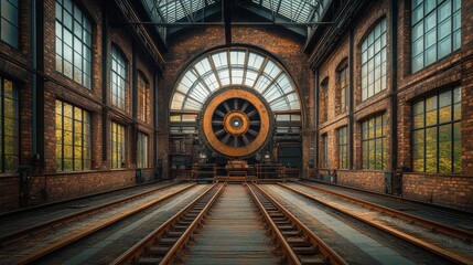 Fototapeta premium An Abandoned Industrial Train Station with a Large Clock