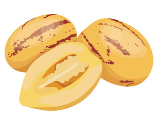 Pepino Melon Fruits with Sliced Illustration Isolated on White Background
