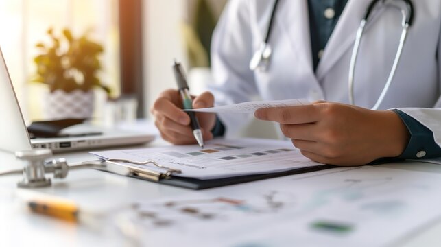Scientist in lab coat analyzing a graph of increasing life expectancy. Healthcare, biotechnology, scientific research,breakthroughs, future hopes, life sciences, longevity research,health science