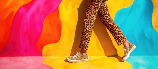 Obraz premium Vibrant Fashion: Leopard Print Pants and Colorful Background
