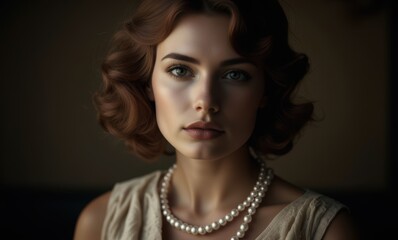 Elegant woman with vintage hairstyle and pearls