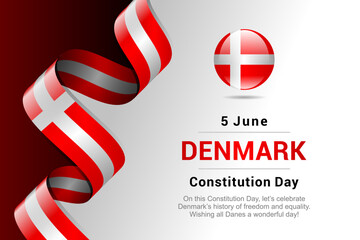 Denmark ribbon flag. Bent waving ribbon in colors of the Denmark national flag. National flag background.
