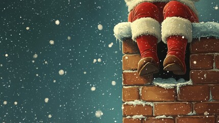 Weihnachtsmannstiefel auf verschneitem Schornstein