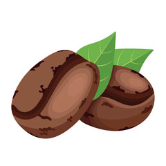 Roasted Coffee Beans with Leaves Illustration Isolated on White Background