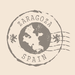 Stamp Postal of  Zaragoza is city of Spain. Map Silhouette rubber Seal.  Design Retro Travel. Seal of Map Zaragoza grunge  for your web site design, logo, app, UI. Spain. EPS10