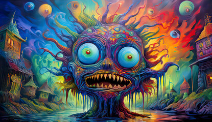 Obraz premium Horror-themed psychedelic painting of a monstrous figure