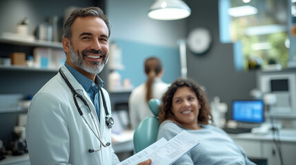 Obraz premium A man in a white lab coat stands in front of a shelf of bottles. He is wearing a stethoscope around his neck