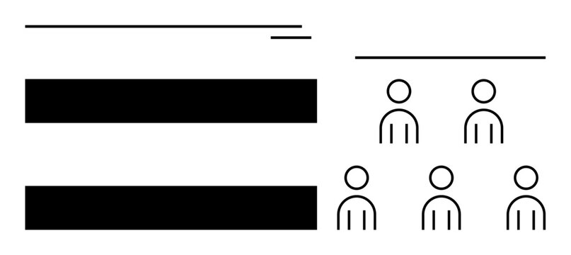 Black lines, solid blocks, and linear human figures representing structured organization and teamwork. Ideal for business, management, communication, corporate, collaboration, planning, and strategy