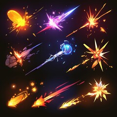 Colorful digital effects and explosions in various shapes