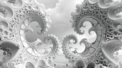 Abstract black and white fractal design resembling intricate natural forms.