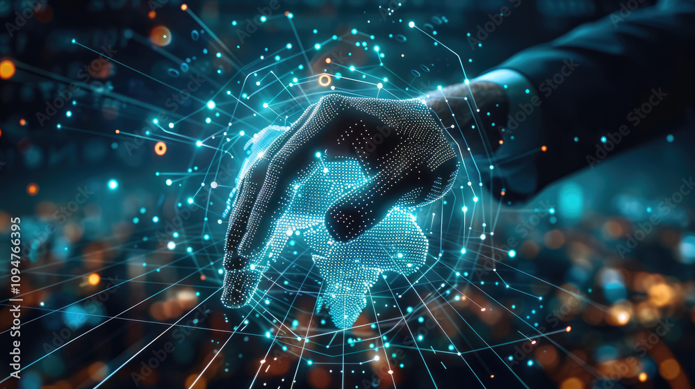 Poster businessman touching and analyzing data of economic growth graph and progress of business, global ne